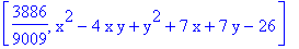 [3886/9009, x^2-4*x*y+y^2+7*x+7*y-26]